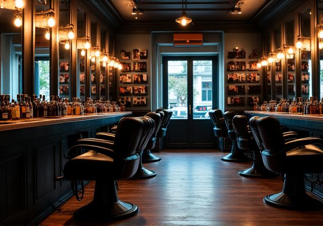 Wnętrze GRZYBMAR SP Z O O z fotelami barberskimi i płytami winylowymi